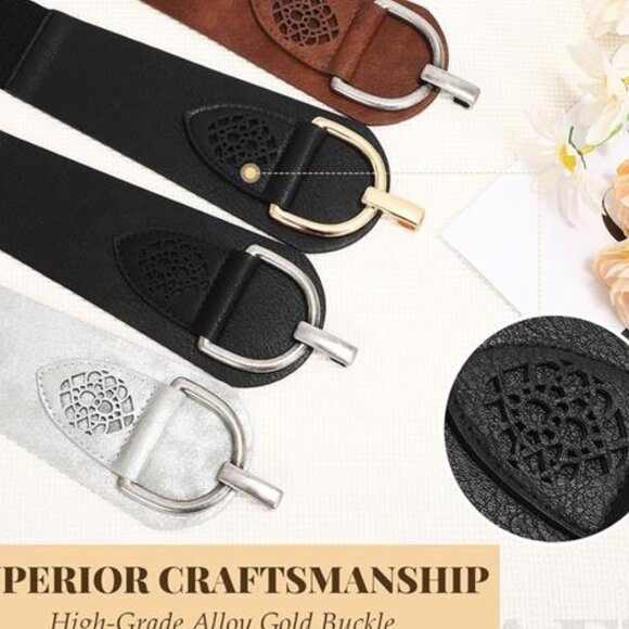 Vintage Women Stretchy Wide Belt Chunky Buckle Elastic Wide Waist Belts - Picture 5 of 5